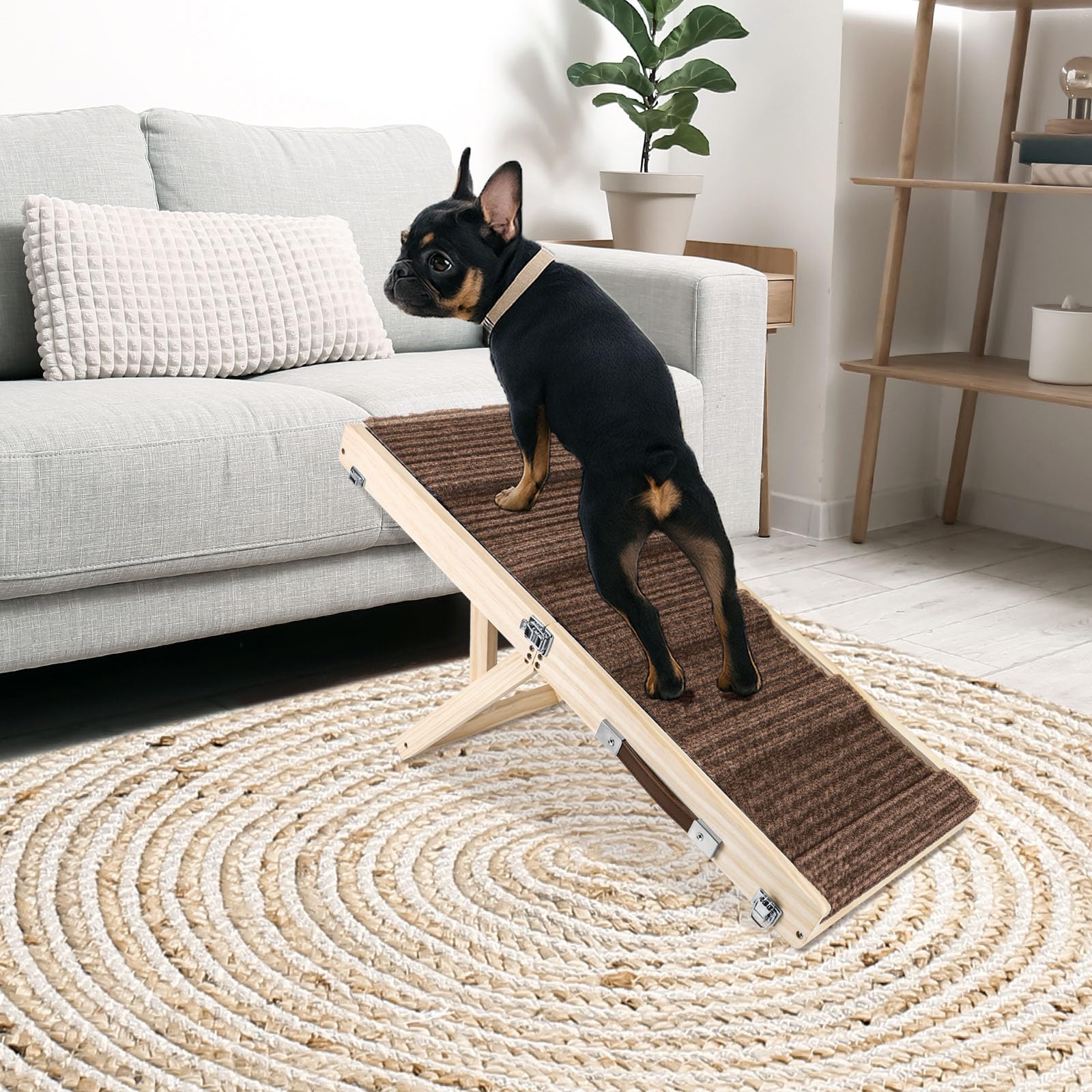 Okydoky Small Dog Ramp, Adjustable Portable Folding Wooden Pet